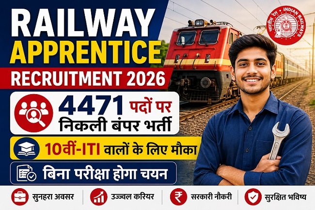 Railway Apprentice Recruitment 2026: रेलवे में 4471 पदों पर निकली बंपर भर्ती, 10वीं-ITI वालों के लिए मौका, बिना परीक्षा होगा चयन